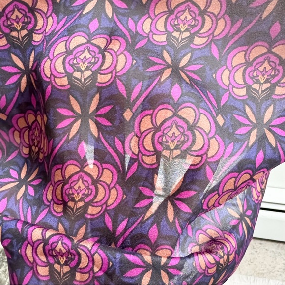 LOFT | Purple/Multicolor Floral Ruffle Collar Long Sleeve Semi-Sheer Blouse NWT - Picture 4 of 12